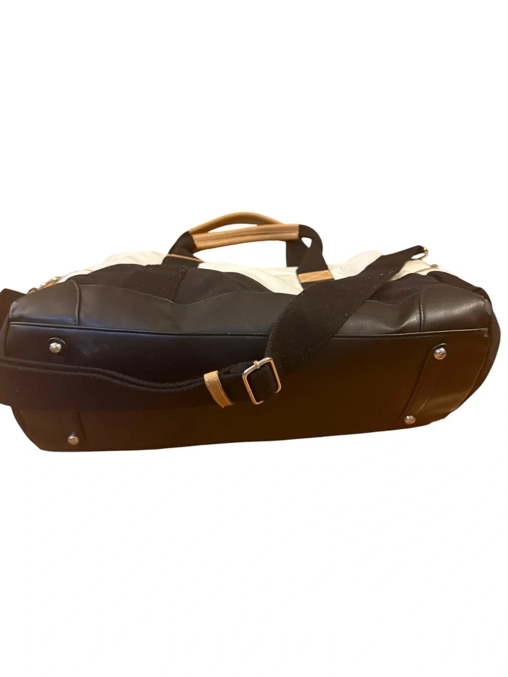 Pottery Barn Kids Black and White Canvas Duffel with Tan Accents